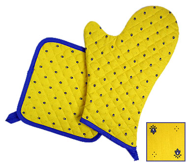 Oven Mitt & Square Pot Holder Set (calissons. yellow x blue) - Click Image to Close